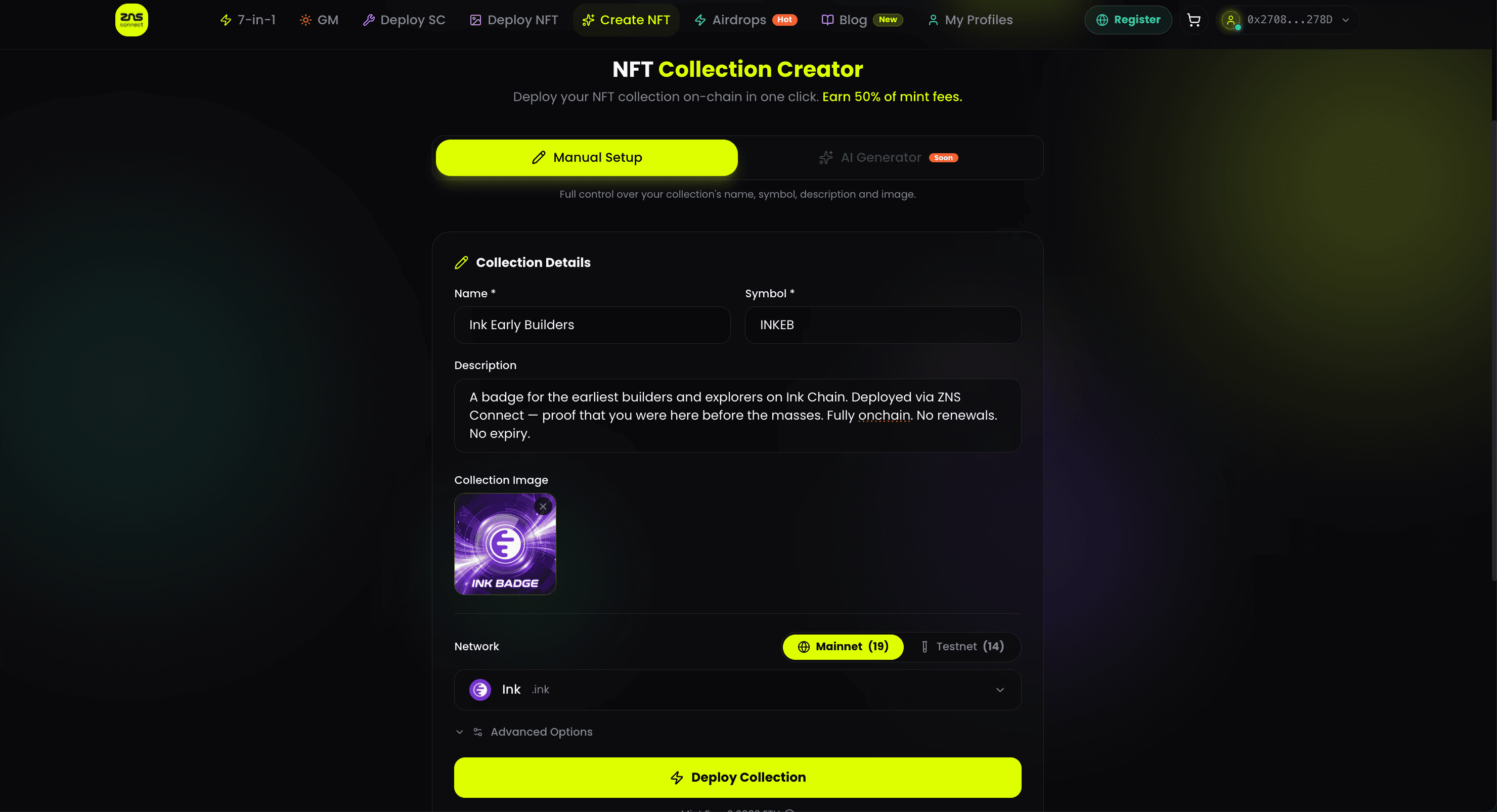 How to Deploy an NFT Collection on Ink Network in One Click