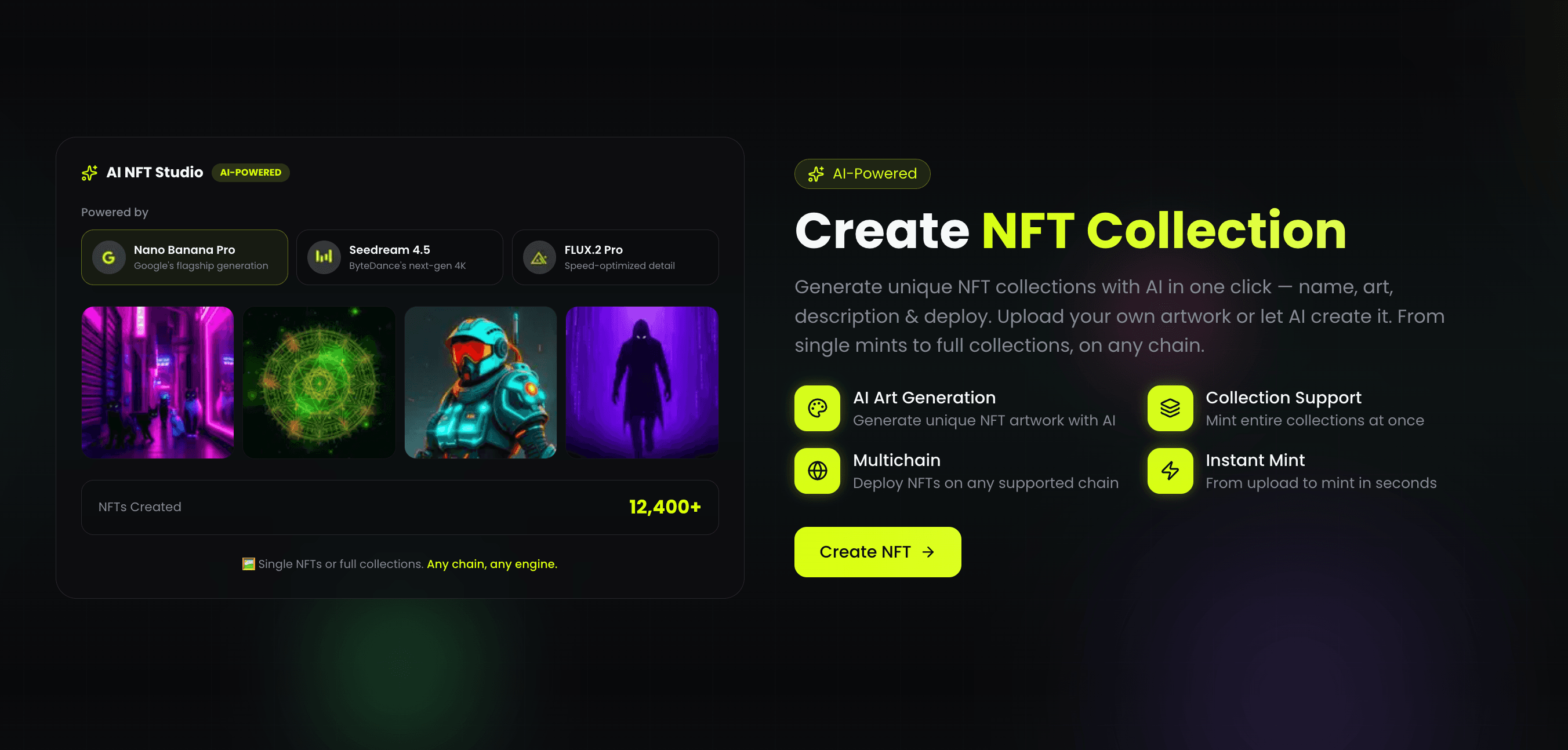 AI NFT Generator: Create and Deploy an NFT Collection With One Prompt — Powered by FLUX, Stable Diffusion, and Nano Banana