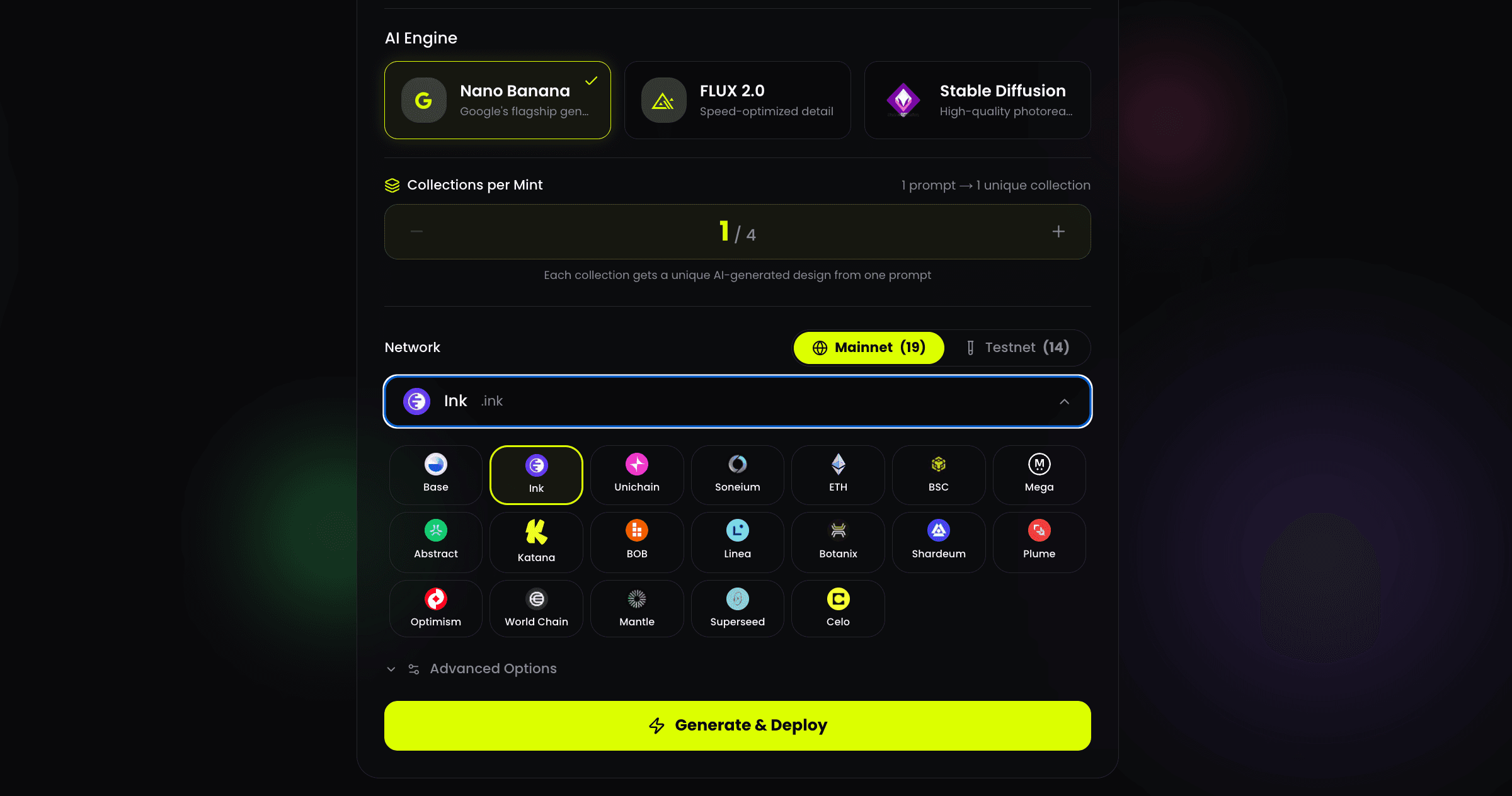 AI NFT Generator: Create and Deploy an NFT Collection With One Prompt — Powered by FLUX, Stable Diffusion, and Nano Banana